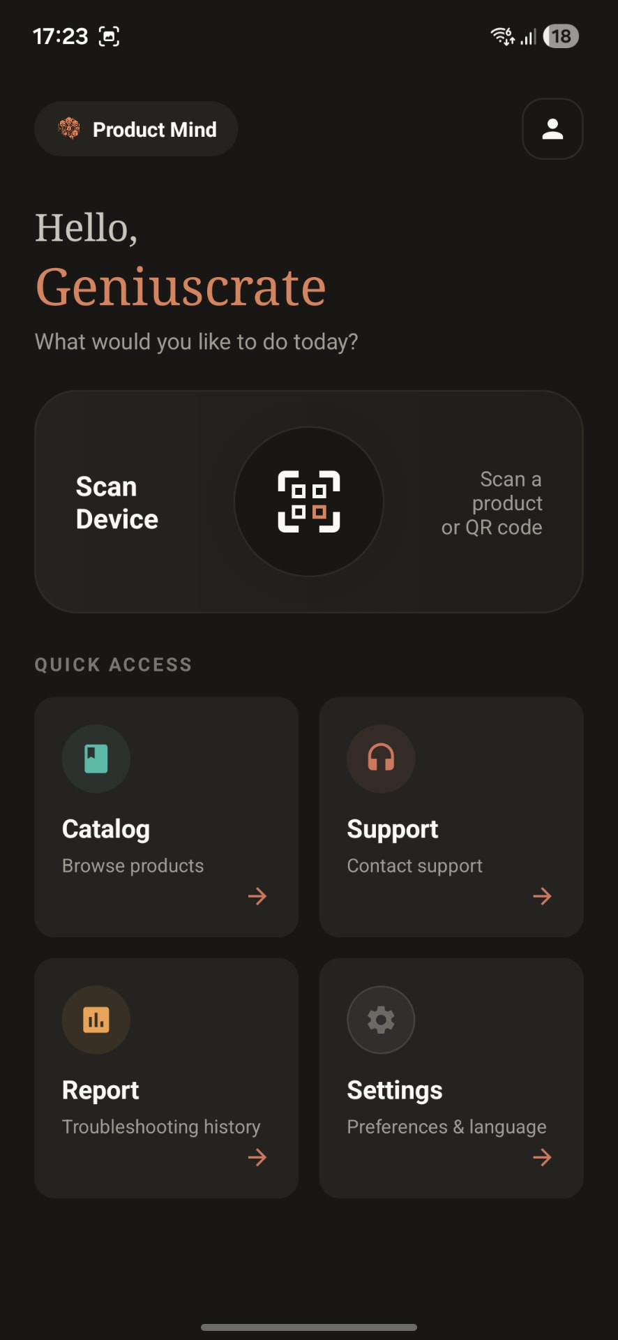 Product Mind mobile scan screen